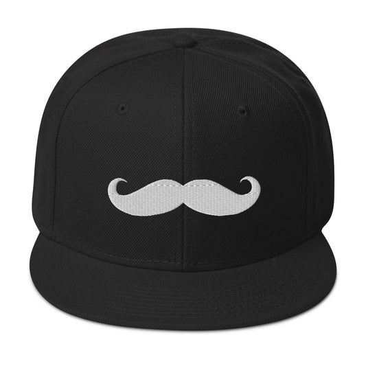 Classic Handlebar Mustache Embroidered Flat Bill Cap embroidered snapback hat, product image 1