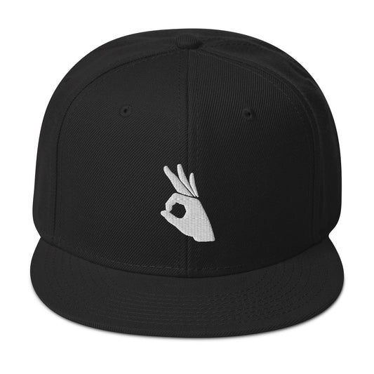 Okay Sign Hand Gesture Symbol Embroidered Flat Bill Cap embroidered snapback hat, product image 1