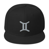 Zodiac Sign Gemini Embroidered Flat Bill Cap embroidered snapback hat, product image 1