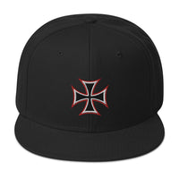 Occult Biker Cross Symbol Embroidered Flat Bill Cap embroidered snapback hat, product image 1