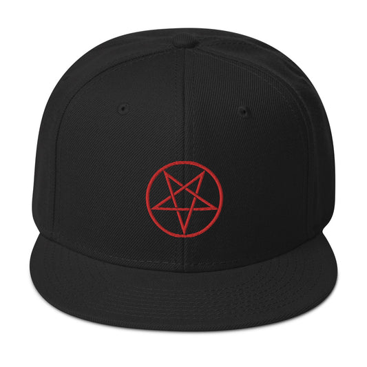 Red Woven Inverted Pentagram Symbol Embroidered Flat Bill Cap embroidered snapback hat, product image 1