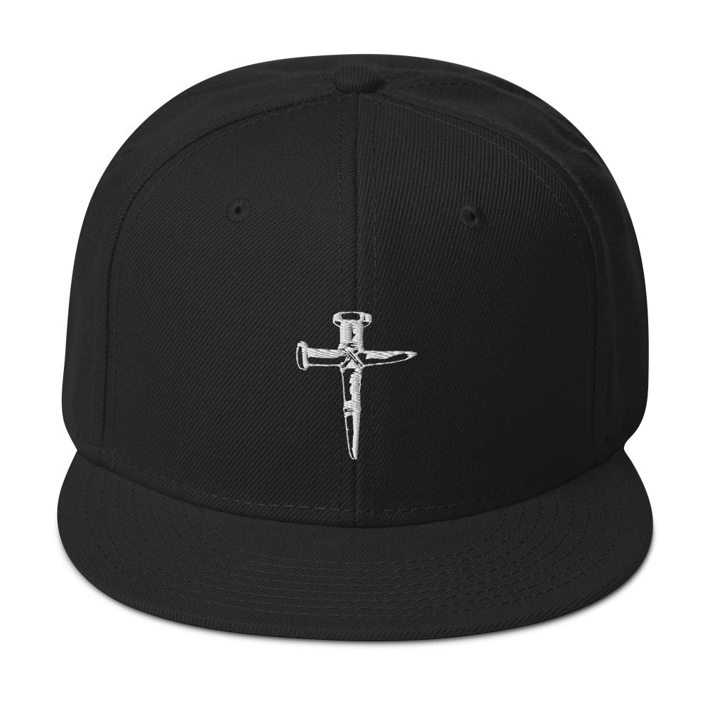 Wooden Stakes Cross Embroidered Flat Bill Cap embroidered snapback hat, product image 3