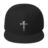 Wooden Stakes Cross Embroidered Flat Bill Cap embroidered snapback hat, product image 3