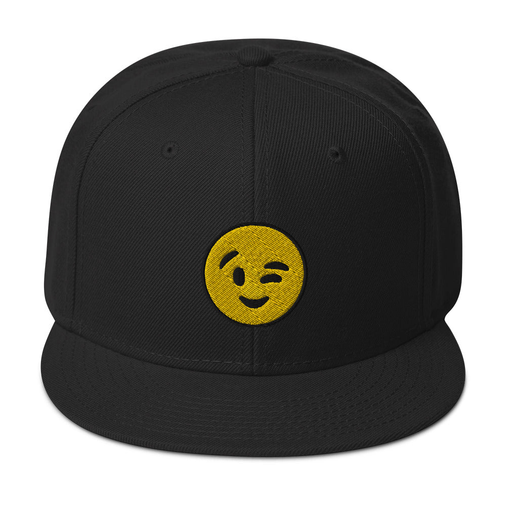 Winking Face Emoji Embroidered Emoticon Flat Bill Cap embroidered snapback hat, product image 4