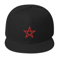 Red Wiccan Woven Pentagram Symbol Embroidered Flat Bill Cap embroidered snapback hat, product image 4