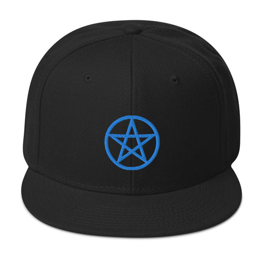 Blue Wiccan Witchcraft Pentagram Embroidered Flat Bill Cap embroidered snapback hat, product image 1
