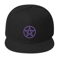 Purple Wiccan Witchcraft Pentagram Embroidered Flat Bill Cap embroidered snapback hat, product image 4