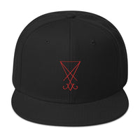 Red Sigil of Lucifer Symbol The Seal of Satan Embroidered Flat Bill Cap embroidered snapback hat, product image 4