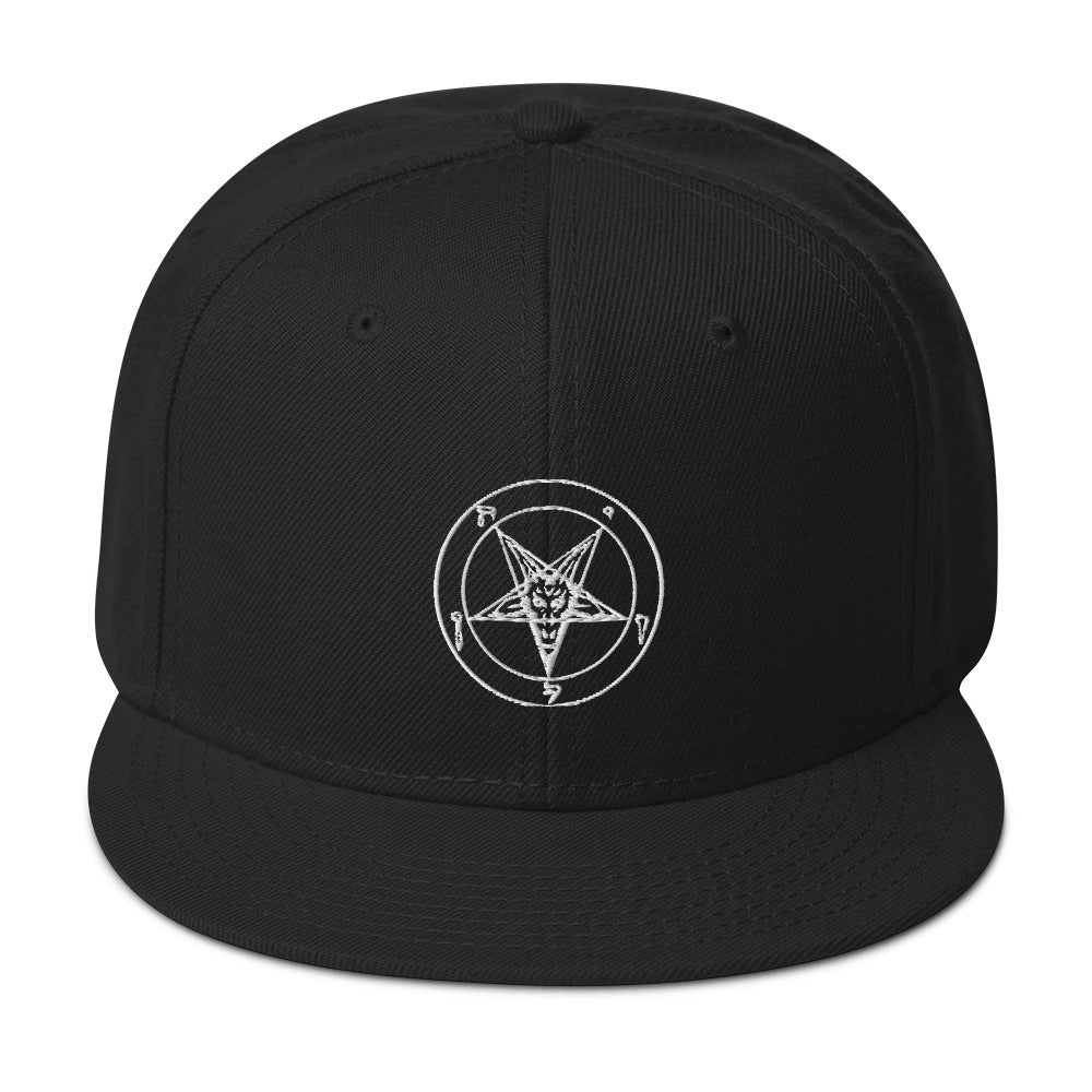White Sigil of Baphomet Embroidered Flat Bill Cap Snapback Hat Occult Symbol