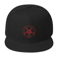Red Sigil of Baphomet Embroidered Flat Bill Cap embroidered snapback hat, product image 4