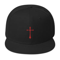 Red Gothic Medeival Cross Embroidered Flat Bill Cap embroidered snapback hat, product image 4
