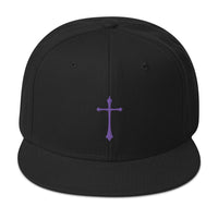 Purple Gothic Medeival Cross Embroidered Flat Bill Cap embroidered snapback hat, product image 4
