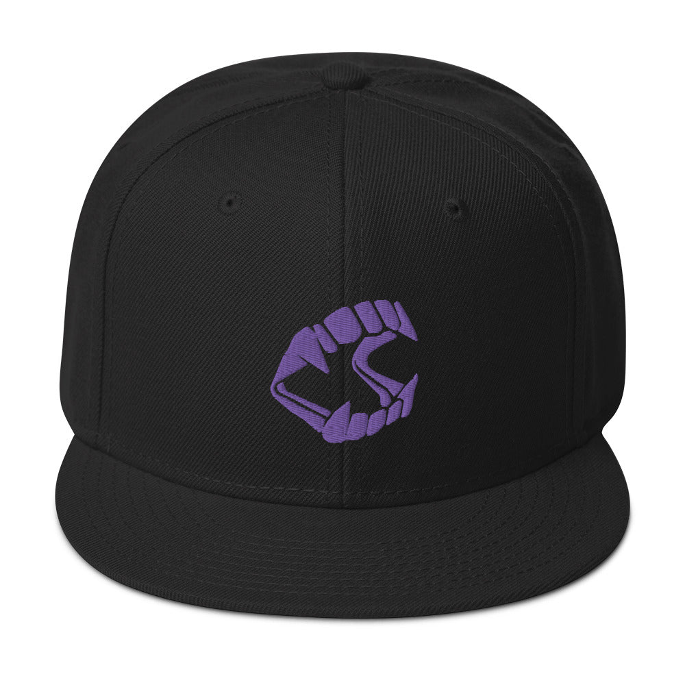 Purple Vampire Novelty Halloween Fangs Embroidered Flat Bill Cap embroidered snapback hat, product image 4