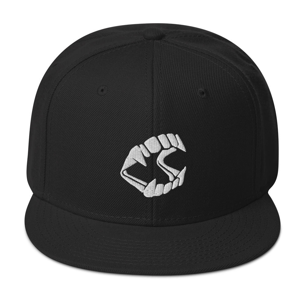 White Vampire Novelty Halloween Fangs Embroidered Flat Bill Cap embroidered snapback hat, product image 4
