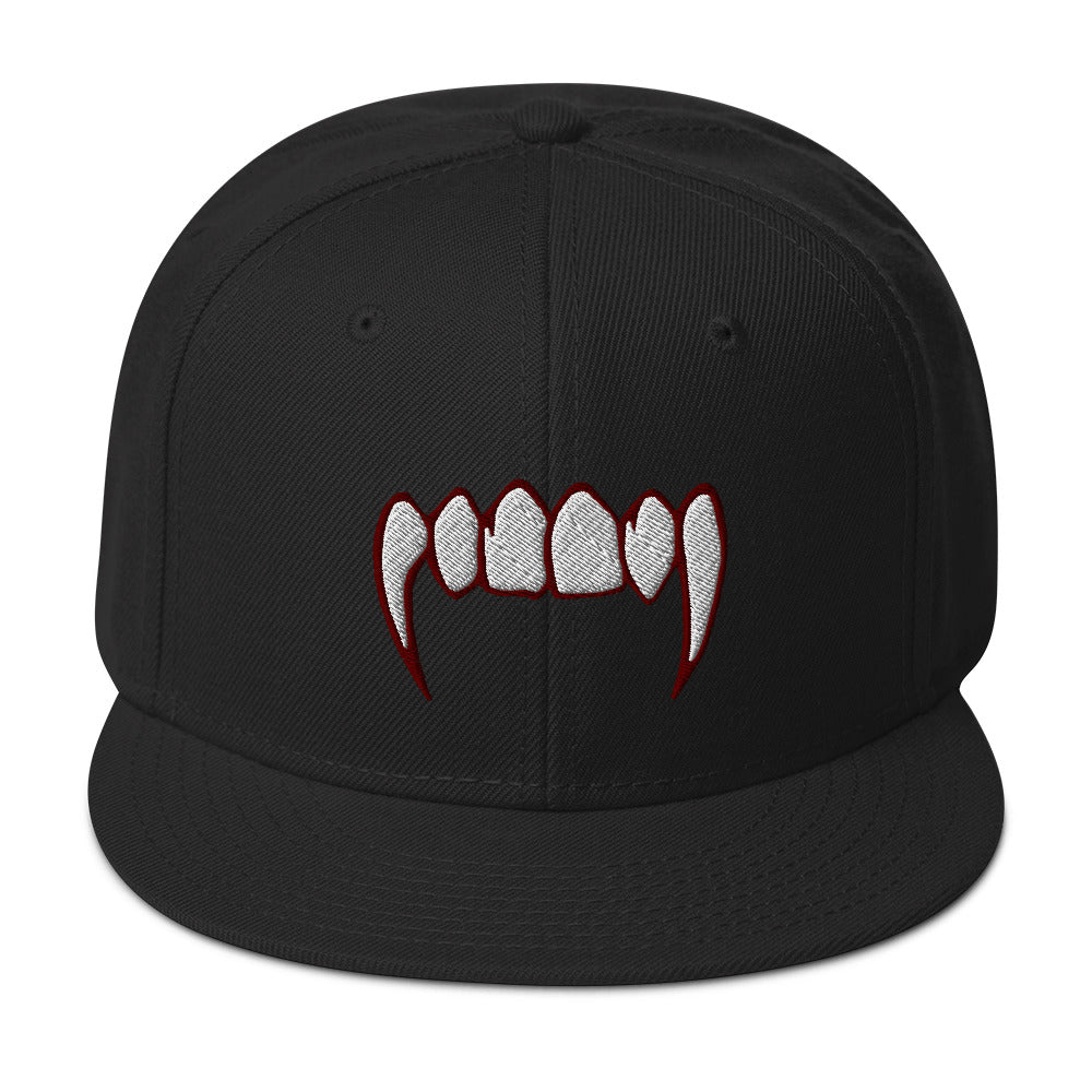 Bloody Dracula Vampire Fangs Embroidered Flat Bill Cap embroidered snapback hat, product image 4