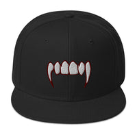 Bloody Dracula Vampire Fangs Embroidered Flat Bill Cap embroidered snapback hat, product image 4