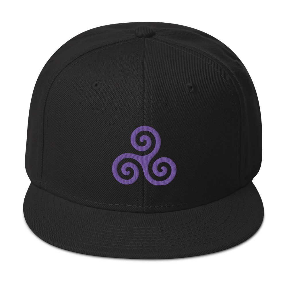 Purple Triskelion or Triskeles Spiral Embroidered Flat Bill Cap embroidered snapback hat, product image 3