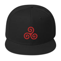 Red Triskelion or Triskeles Spiral Embroidered Flat Bill Cap embroidered snapback hat, product image 4