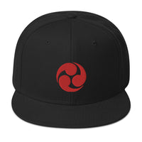 Red Tomoe Mitsudomoe Japanese Symbol Embroidered Flat Bill Cap embroidered snapback hat, product image 4