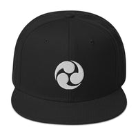 White Tomoe Mitsudomoe Japanese Symbol Embroidered Flat Bill Cap embroidered snapback hat, product image 4