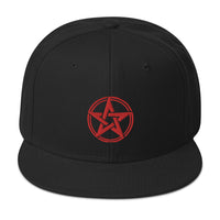Red Witching Hour Woven Pentagram Embroidered Flat Bill Cap embroidered snapback hat, product image 4