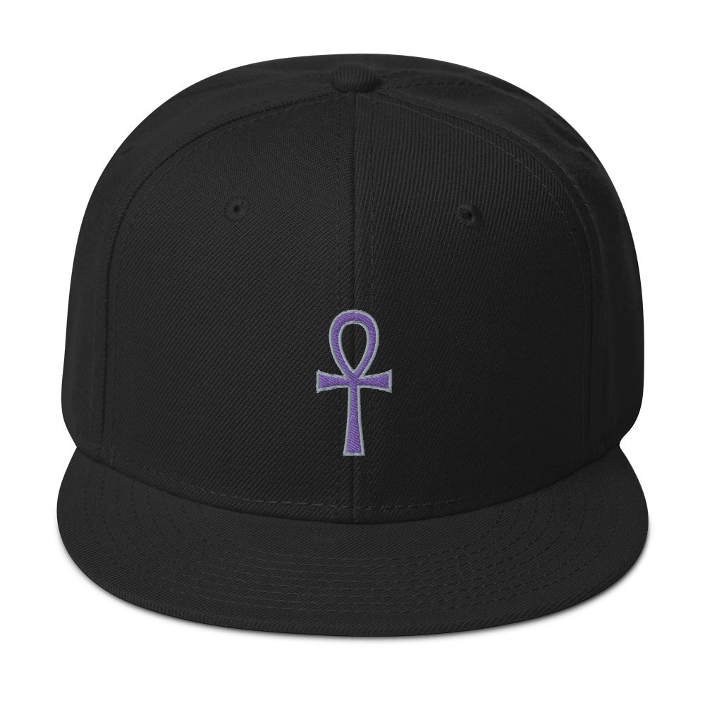 Purple The Key of Life Ankh Egyptian Embroidered Flat Bill Cap embroidered snapback hat, product image 4