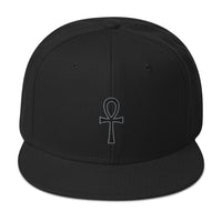 Black The Key of Life Ankh Egyptian Embroidered Flat Bill Cap embroidered snapback hat, product image 4