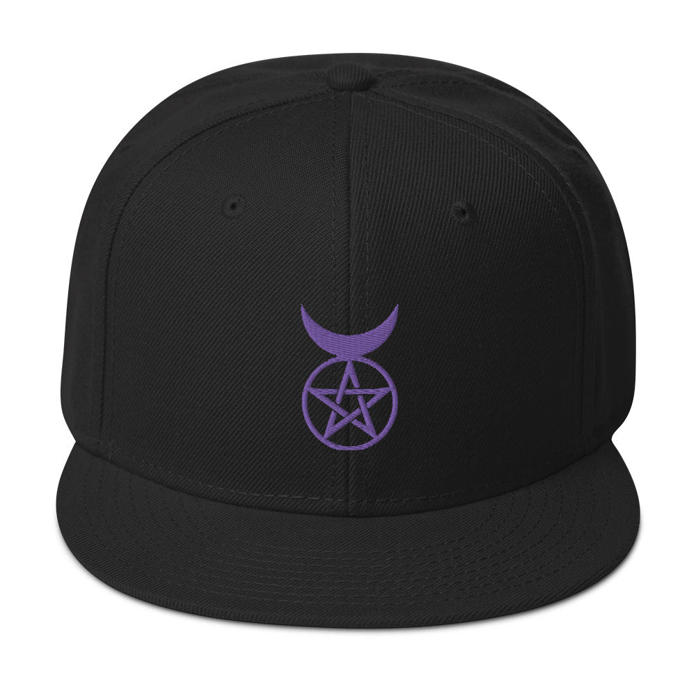 Purple Horned God Neopaganism Symbol Embroidered Flat Bill Cap Snapback Hat
