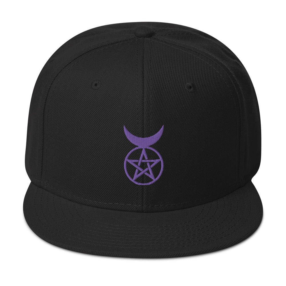Purple Horned God Neopaganism Symbol Embroidered Flat Bill Cap embroidered snapback hat, product image 4
