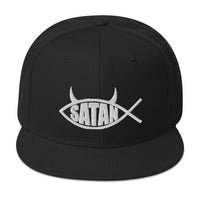 Satan Fish with Horns Religious Satire Embroidered Flat Bill Cap embroidered snapback hat, product image 4