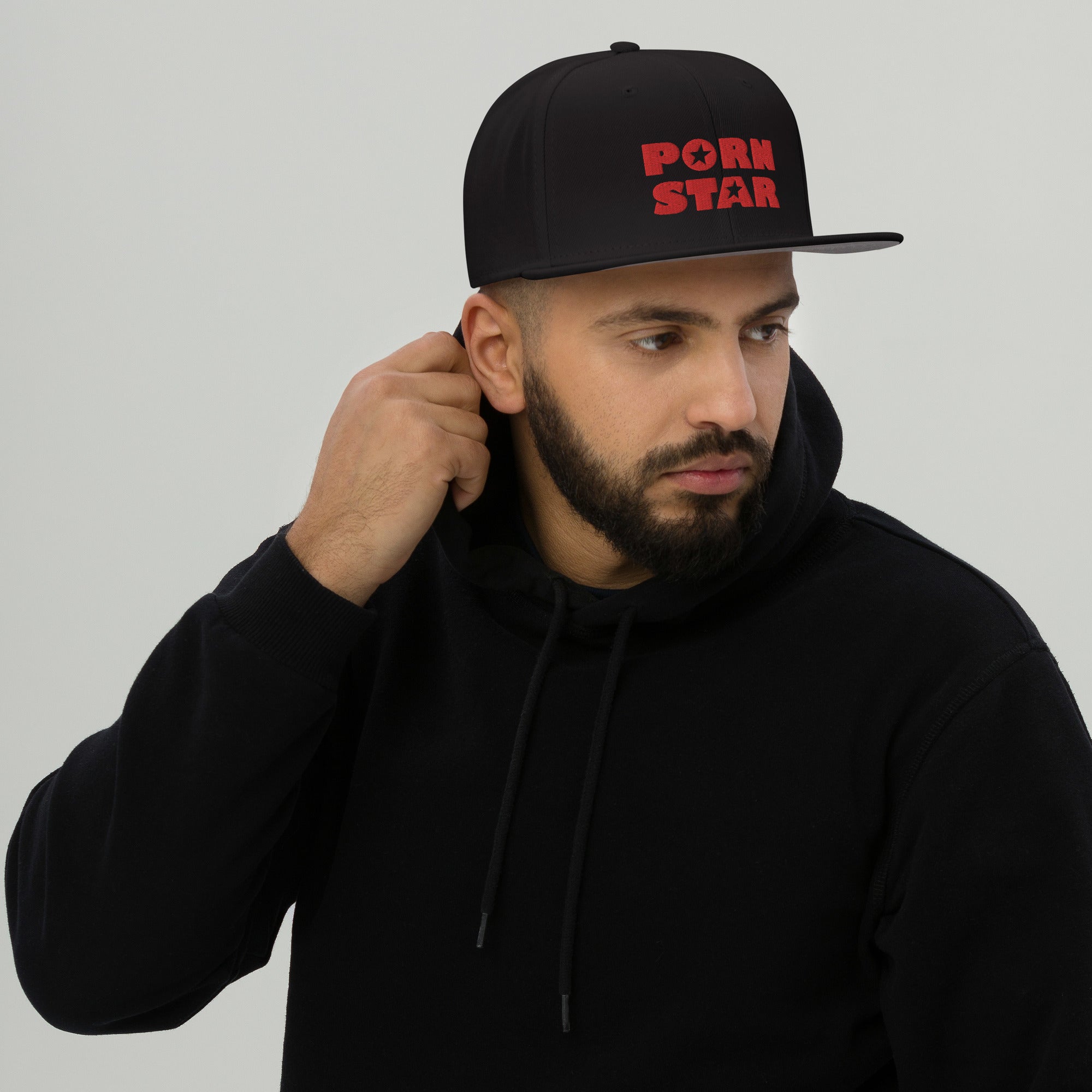 Red Porn Star Logo Embroidered Flat Bill Cap Snapback Hat
