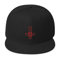 Red Pentacross Inverted Pentagram Cross Embroidered Flat Bill Cap embroidered snapback hat, product image 4