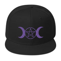 Purple Pagan Triple Moon Goddess Embroidered Flat Bill Cap embroidered snapback hat, product image 4