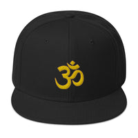 Yellow OM Sacred Spiritual Symbol Embroidered Flat Bill Cap embroidered snapback hat, product image 3