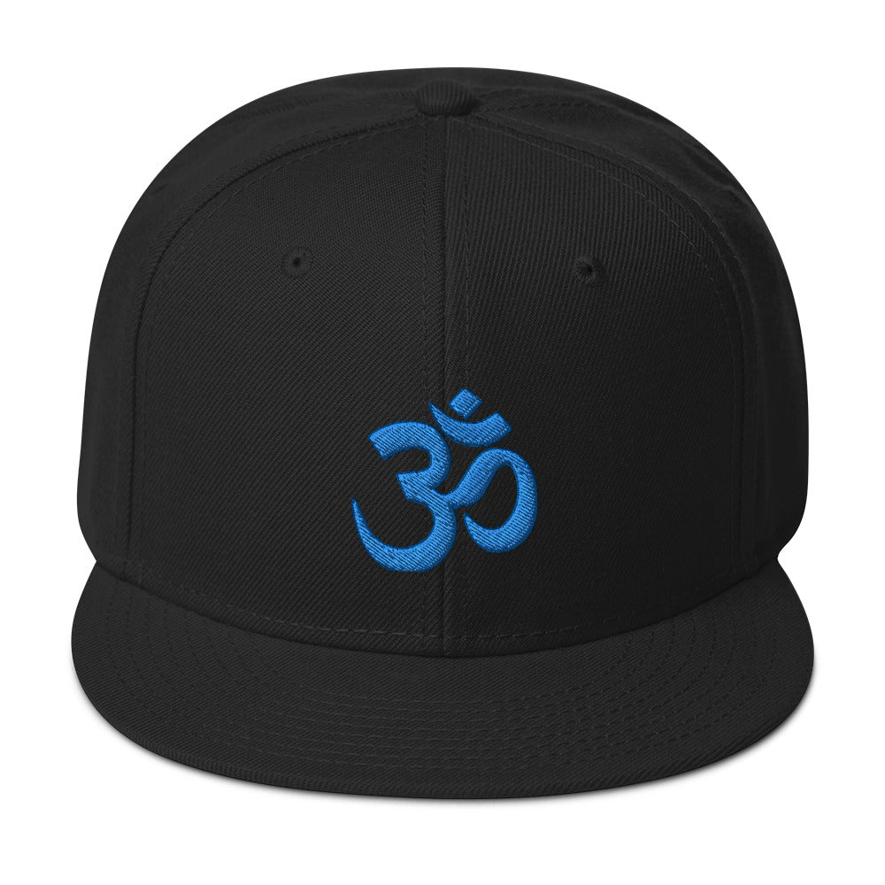 Blue OM Sacred Spiritual Symbol Embroidered Flat Bill Cap Snapback Hat