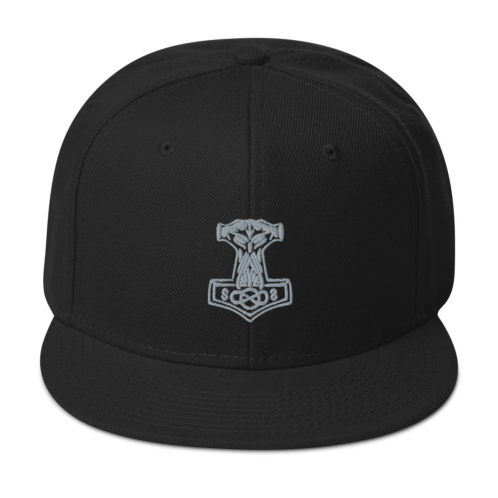 Grey Odin War Hammer Norse Mythology Embroidered Flat Bill Cap embroidered snapback hat, product image 4