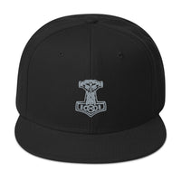 Grey Odin War Hammer Norse Mythology Embroidered Flat Bill Cap embroidered snapback hat, product image 4