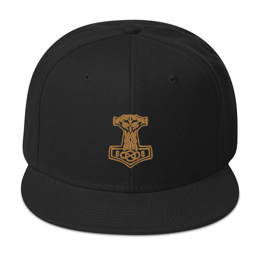 Sepia Tone Odin War Hammer Norse Mythology Embroidered Flat Bill Cap embroidered snapback hat, product image 1