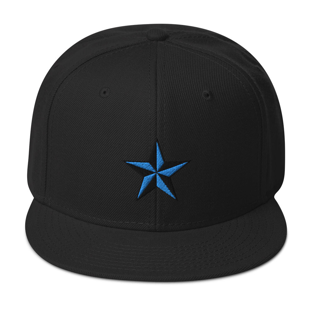 Blue Nautical North Star Embroidered Flat Bill Cap embroidered snapback hat, product image 4