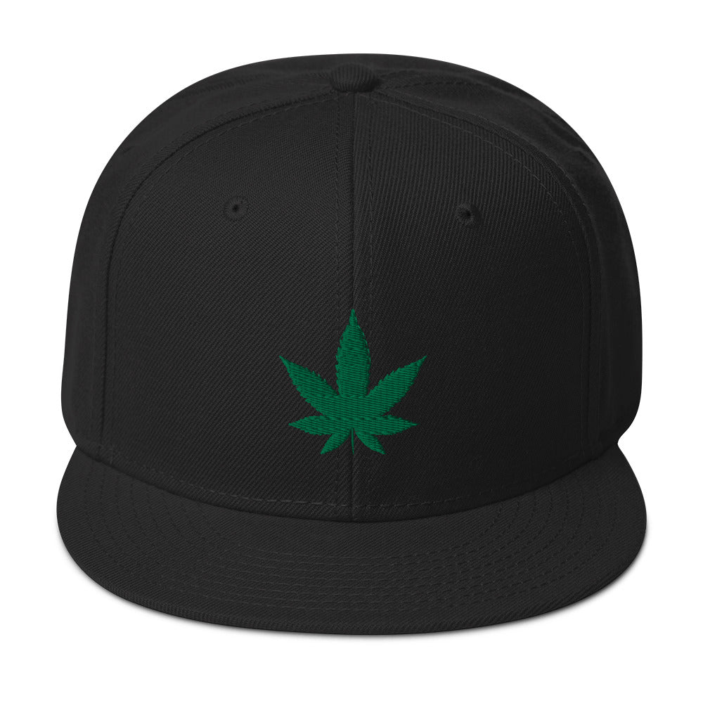 Green Marijuana Leaf Cannabis Plant Embroidered Flat Bill Cap embroidered snapback hat, product image 4