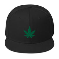 Green Marijuana Leaf Cannabis Plant Embroidered Flat Bill Cap embroidered snapback hat, product image 4