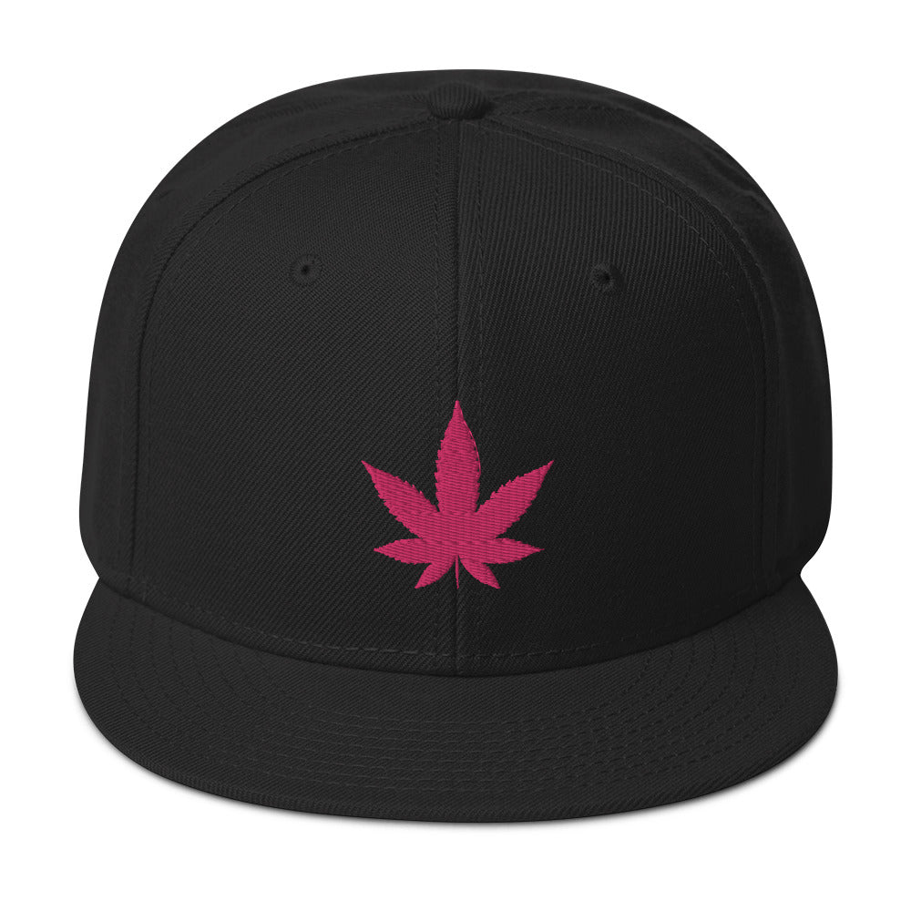 Hot Pink Marijuana Leaf Cannabis Plant Embroidered Flat Bill Cap Snapback Hat