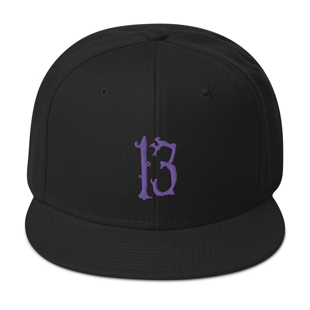 Purple Lucky Number 13 Goth # Thirteen Embroidered Flat Bill Cap embroidered snapback hat, product image 4