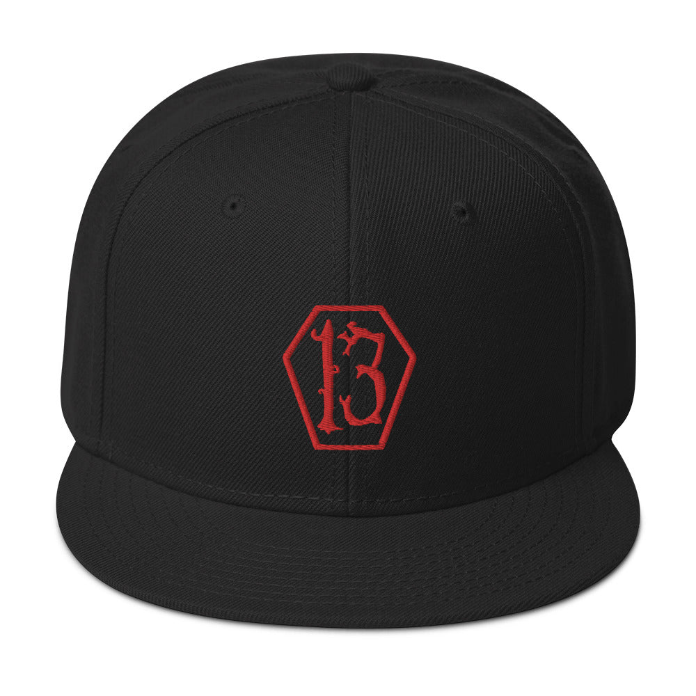 Red Coffin Number 13 Goth # Thirteen Embroidered Flat Bill Cap embroidered snapback hat, product image 4