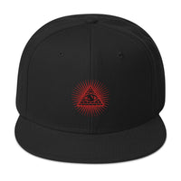 Red Illuminati All Seeing Psychic Eye Embroidered Flat Bill Cap embroidered snapback hat, product image 4