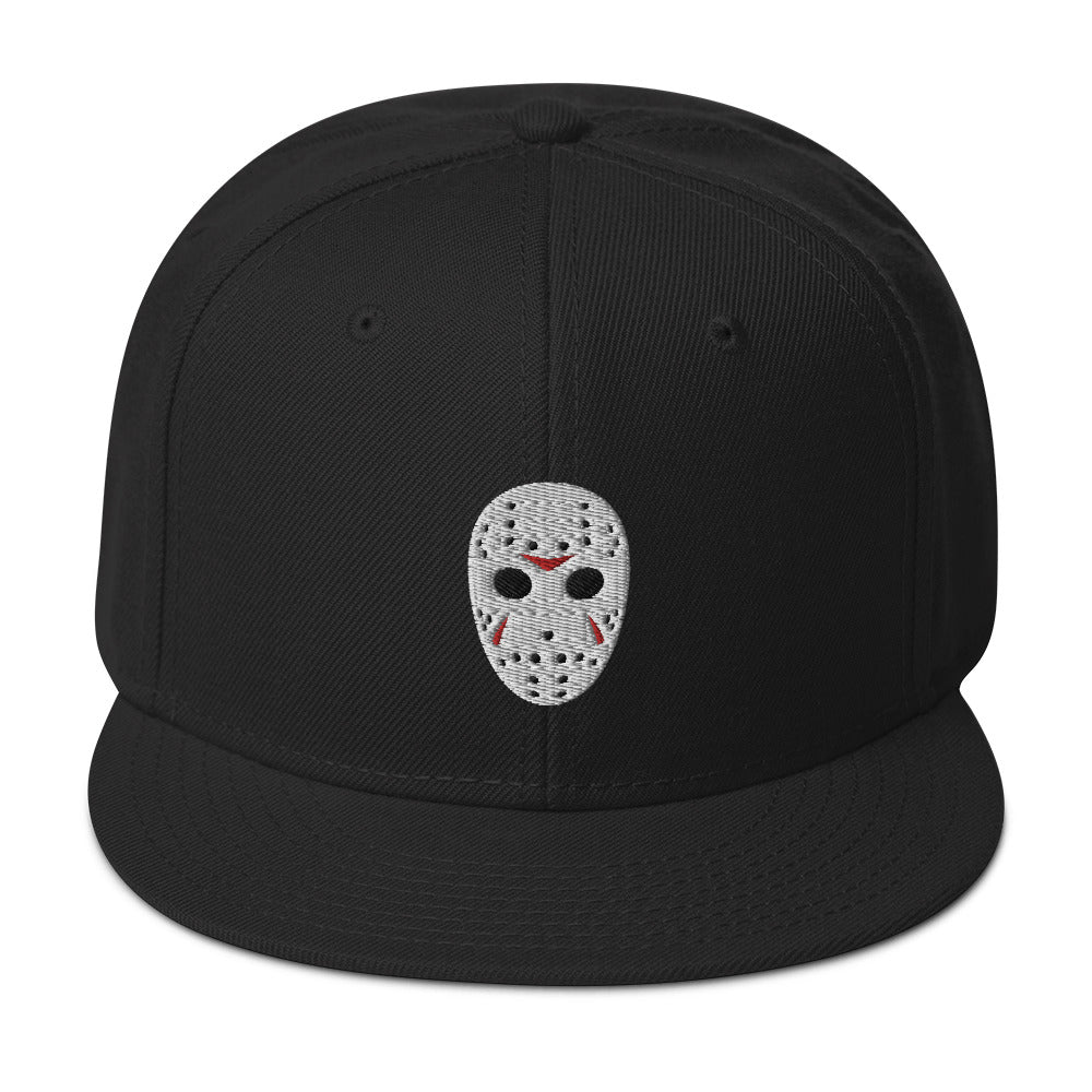 Horror Hockey Mask Embroidered Flat Bill Cap embroidered snapback hat, product image 4