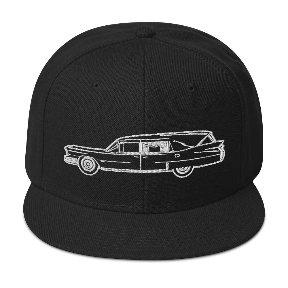 Hearse Funeral Car Embroidered Casket Coat Flat Bill Cap embroidered snapback hat, product image 1