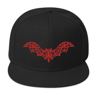 Red Gothic Vine Wrought Iron Bat Embroidered Flat Bill Cap embroidered snapback hat, product image 4
