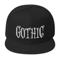 White Gothic Dramatic Style Embroidered Flat Bill Cap embroidered snapback hat, product image 4