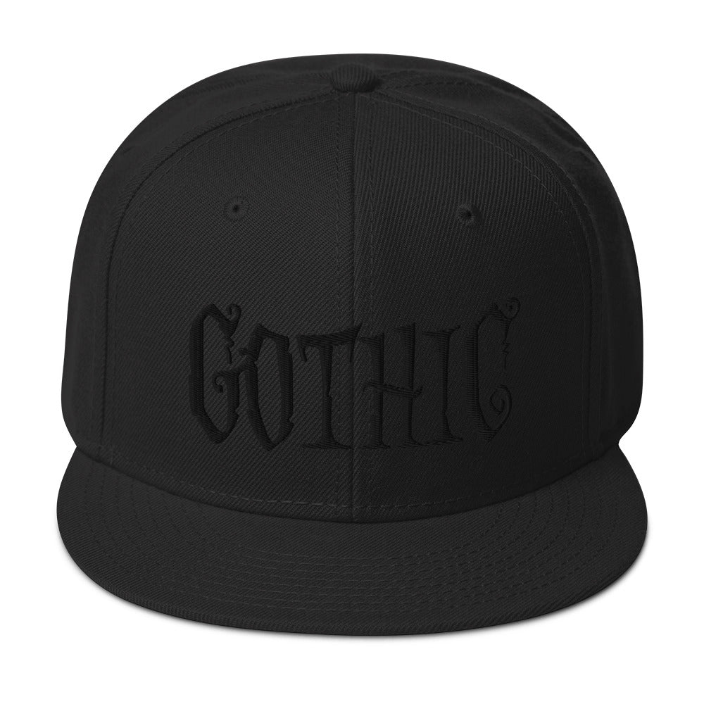 Black Gothic Dramatic Style Embroidered Flat Bill Cap embroidered snapback hat, product image 4